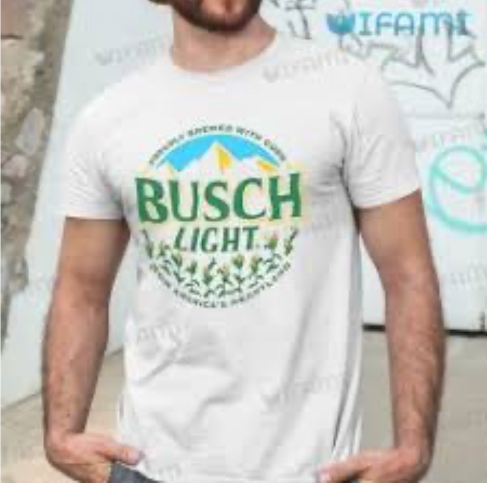 Busch Light Beer Proudly Brewed with Corn Circle Logo Natural T-Shirt Mens sz XL